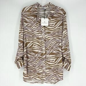Chloé Kristyn‎ Zebra Erin Button Down Tunic Tan Cream Lavender